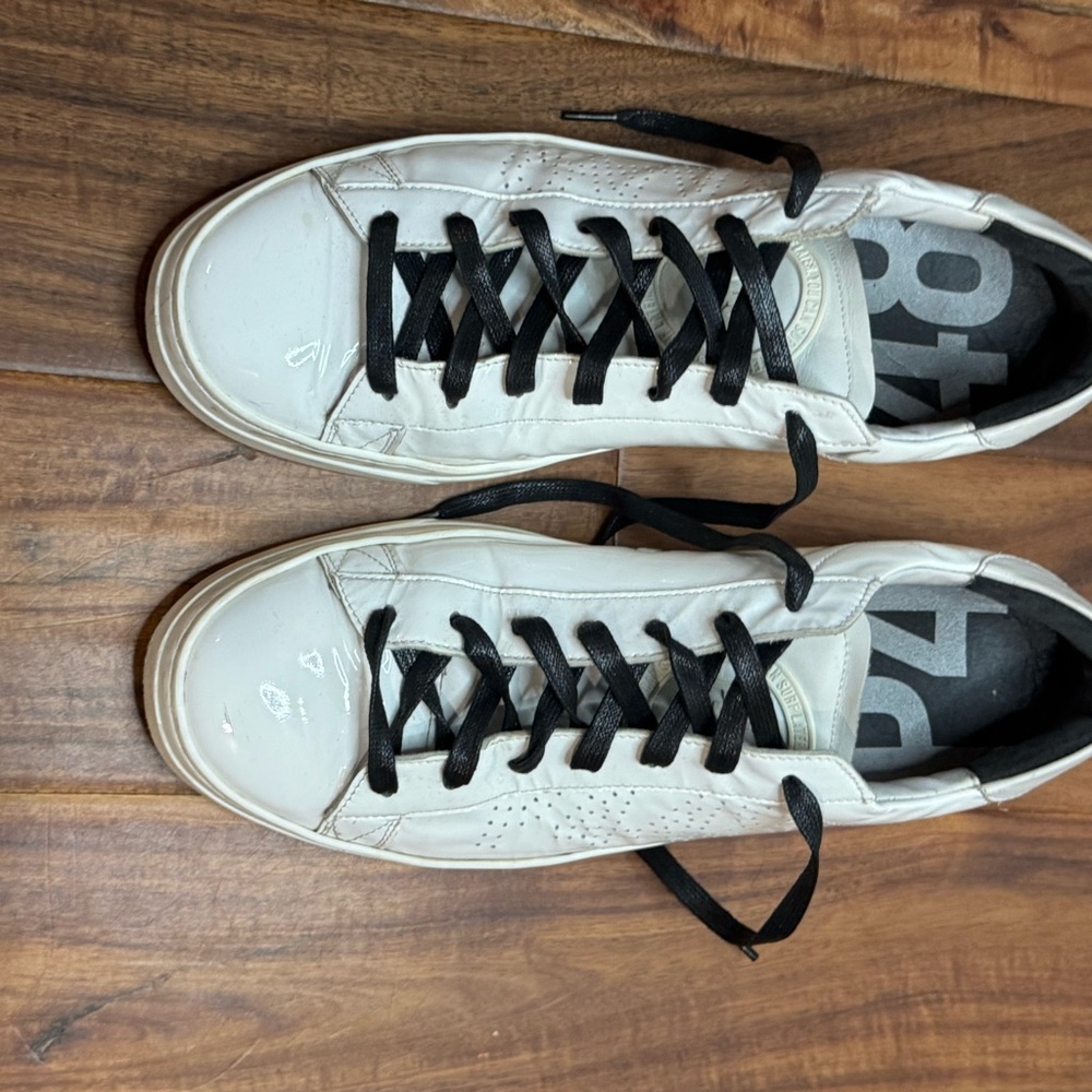 P448 White Leather Sneakers with Black Laces